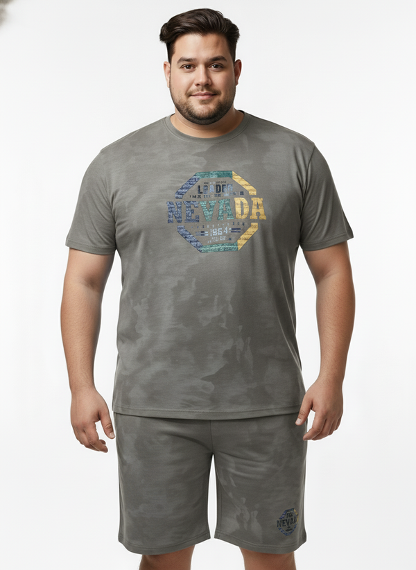 Men’s Plus Size Graphic Print Co-Ord Set, Comfortable Short Sleeve T-Shirt and Shorts, Soft Stretchable Fabric, Relaxed Fit Casual Wear for Everyday Style