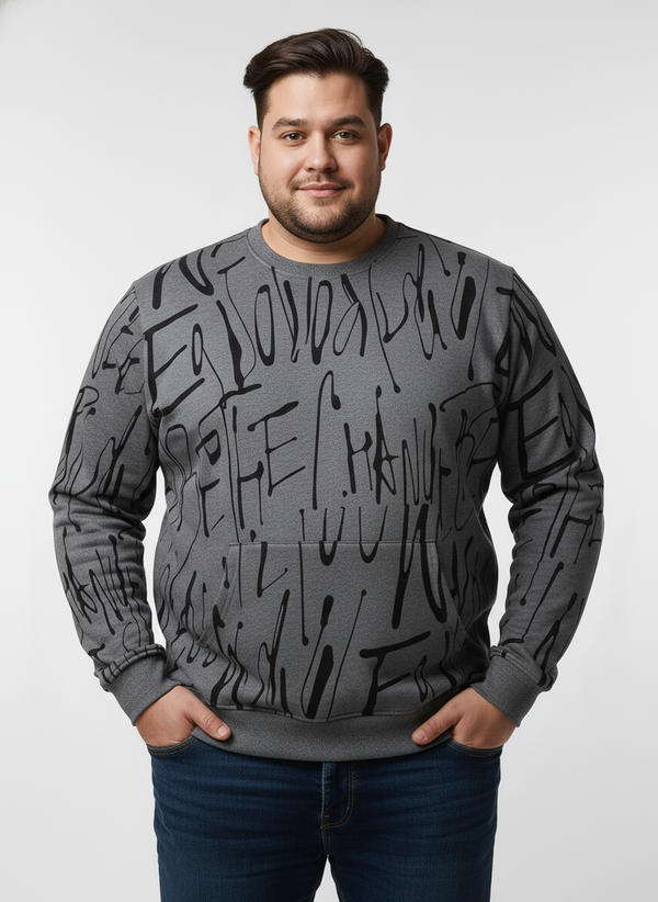Plus Size Men’s Full Sleeve Printed T-Shirt with Handy Front Pocket, Soft & Breathable Fabric, Ideal for Casual Outings and Travel