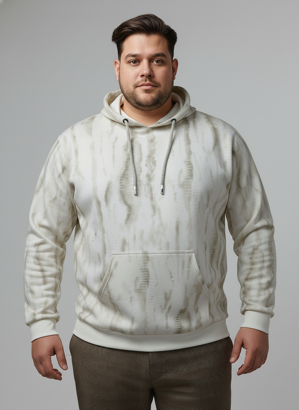 Plus Size Casual Tie-Dye Hoodie for Men Soft Cotton Blend Fabric Full Sleeve Pullover with Kangaroo Pocket Comfortable Everyday Wear