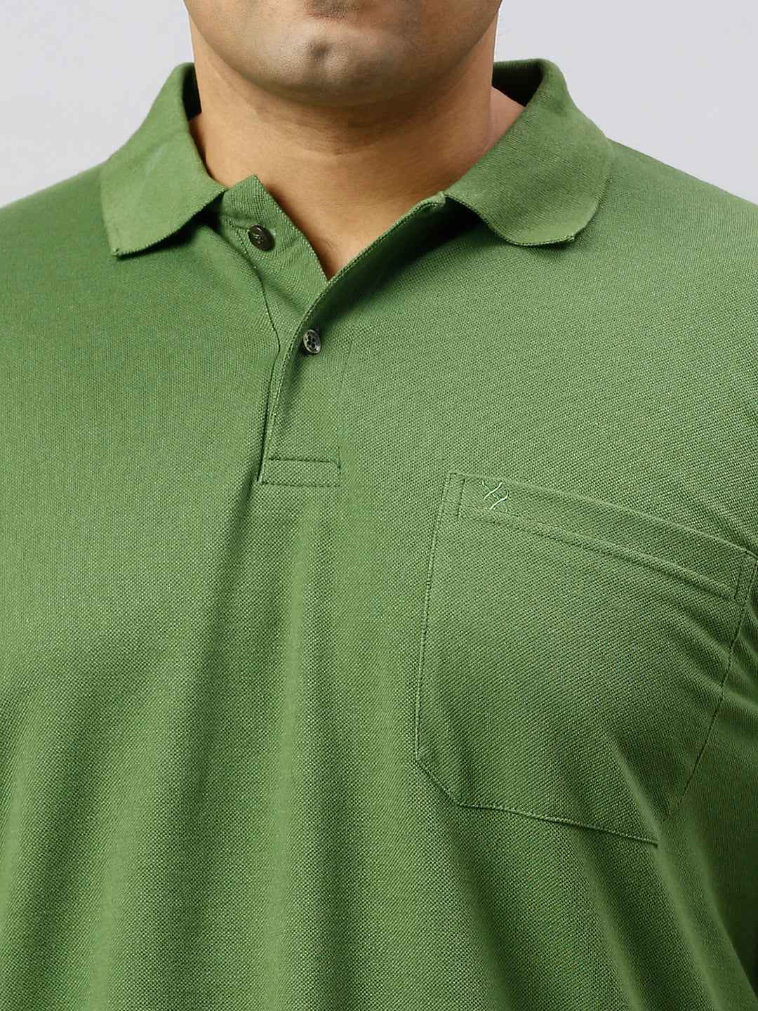 Plus Size Solid Green Polo T-shirt With Pocket