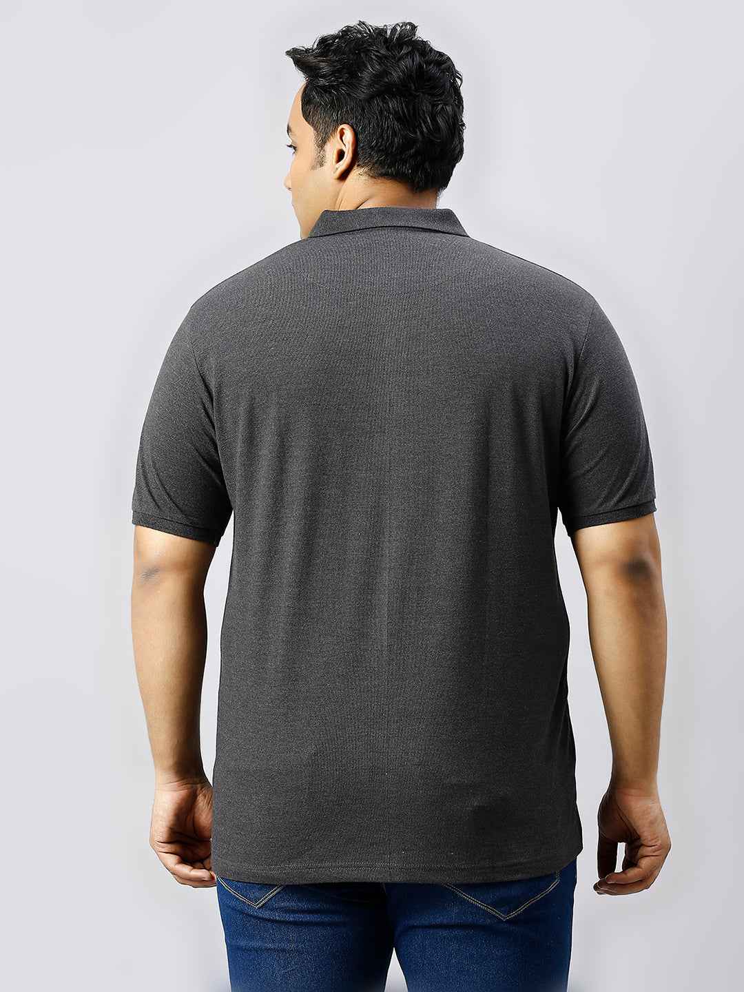 Plus Size Solid Anthra Polo T-shirt With Pocket