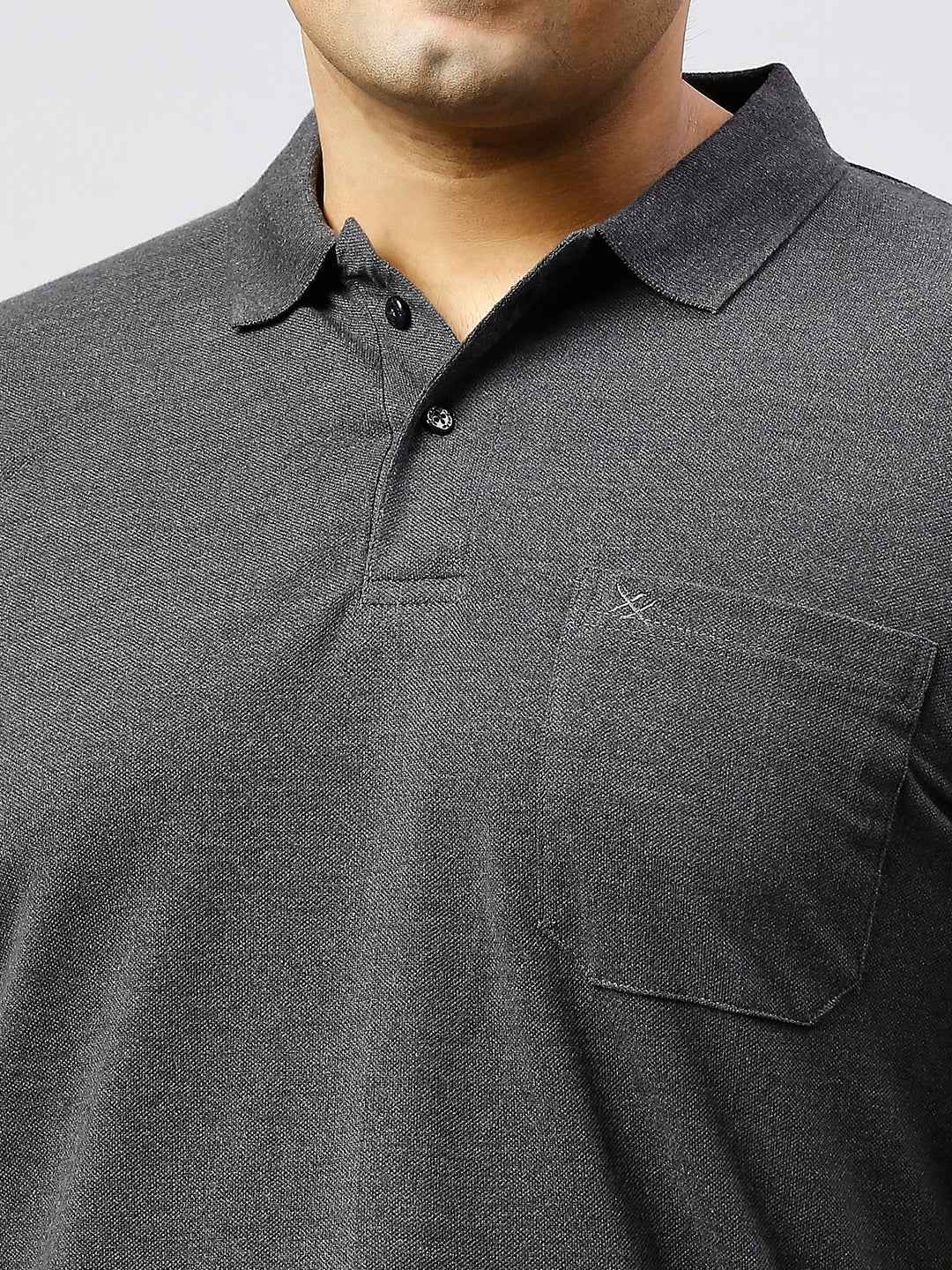 Plus Size Solid Anthra Polo T-shirt With Pocket