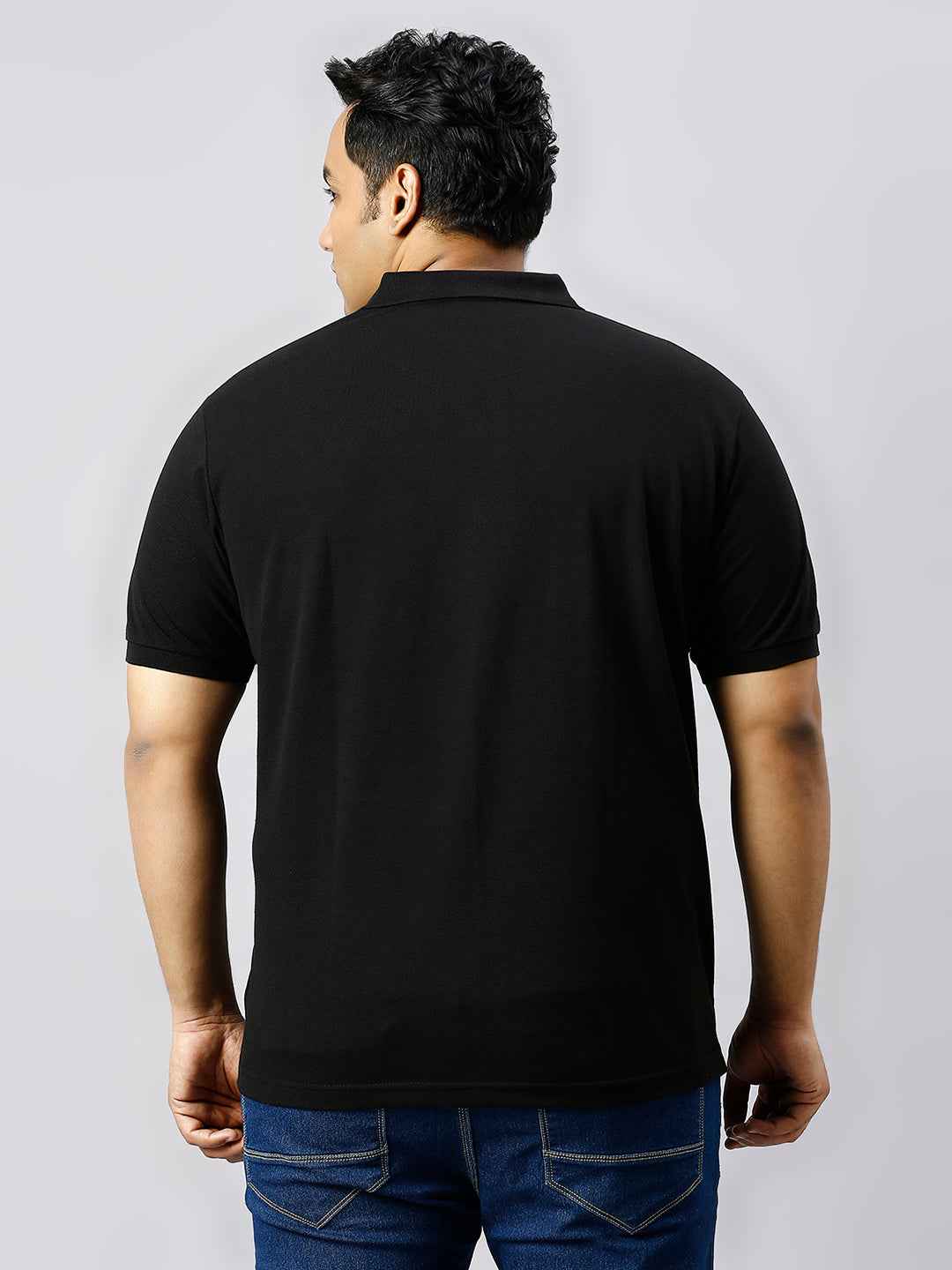 Plus Size Solid Black Polo T-shirt With Pocket