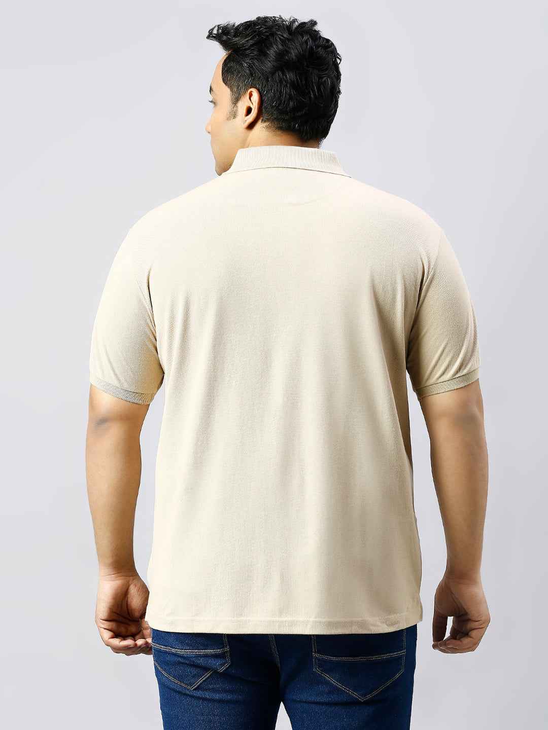 Plus Size Solid Cement Polo T-shirt With Pocket