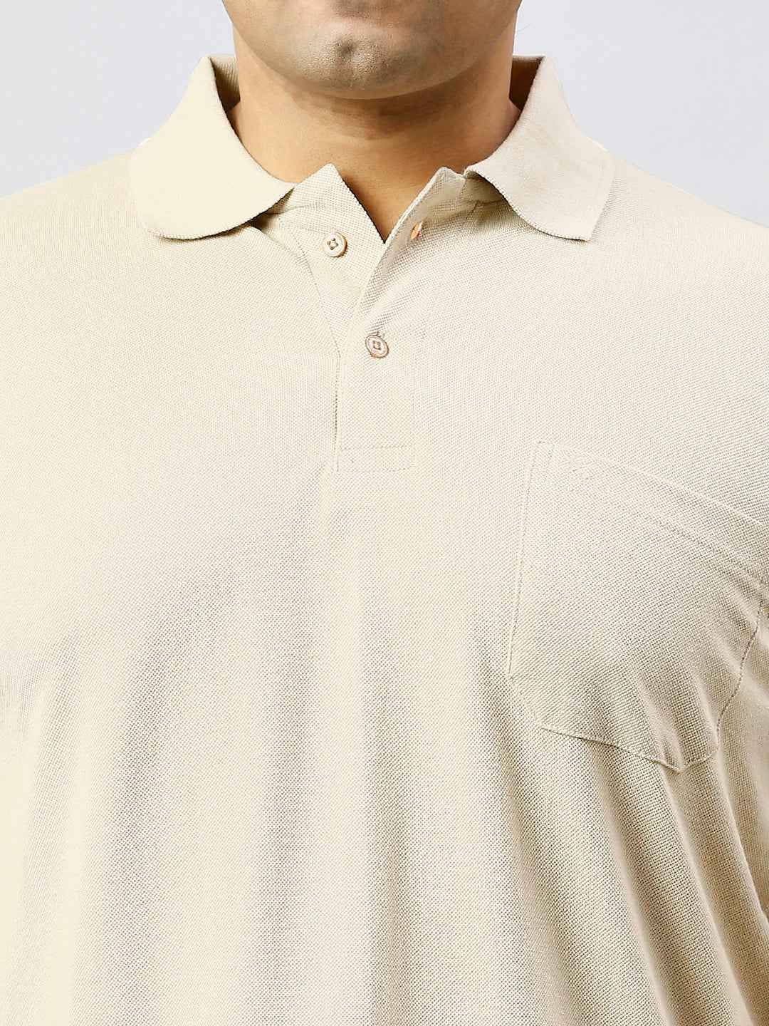 Plus Size Solid Cement Polo T-shirt With Pocket