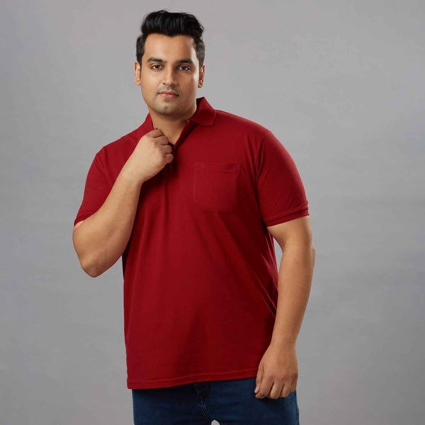 Plus Size Solid Chillipepper Polo T-shirt With Pocket