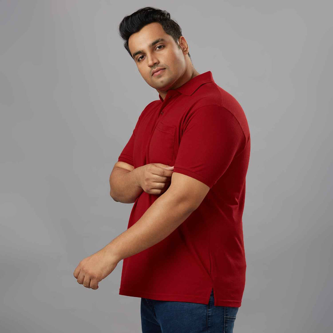Plus Size Solid Chillipepper Polo T-shirt With Pocket