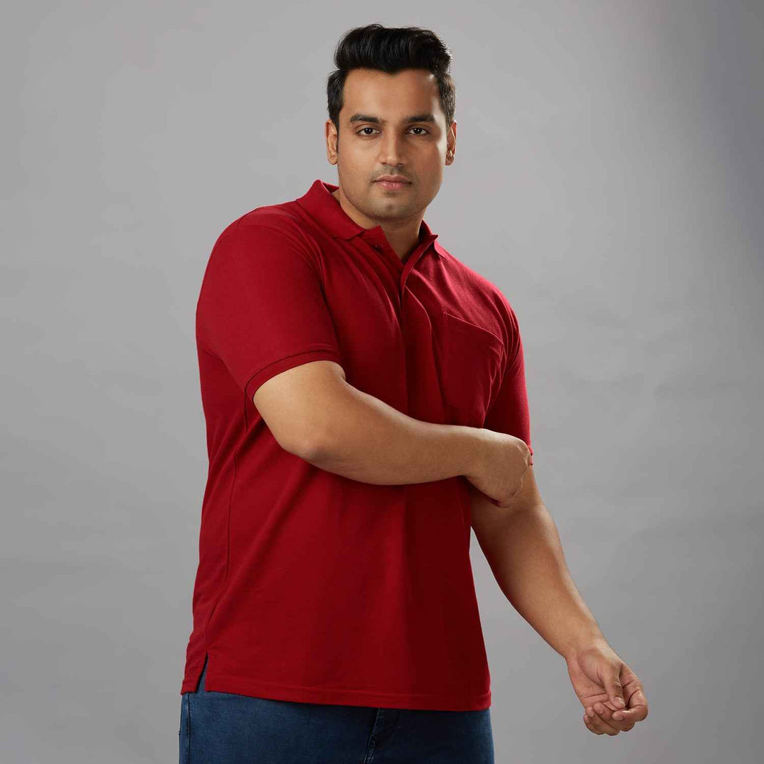 Plus Size Solid Chillipepper Polo T-shirt With Pocket