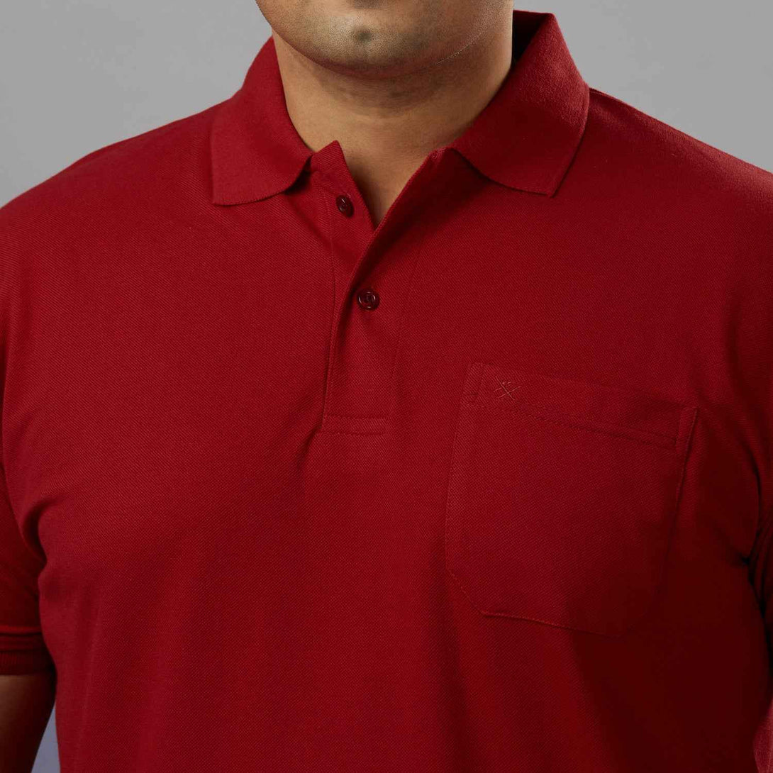Plus Size Solid Chillipepper Polo T-shirt With Pocket