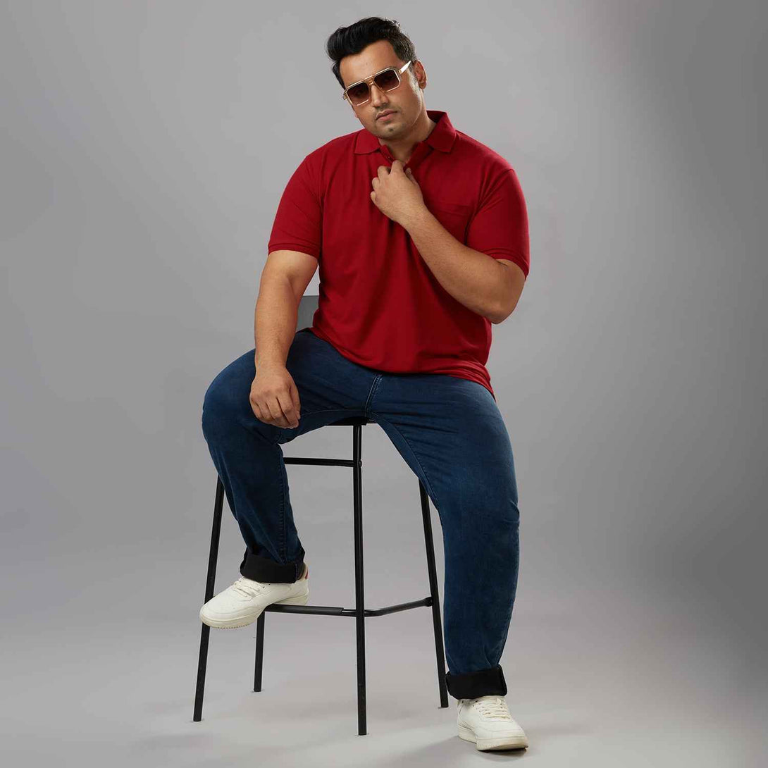 Plus Size Solid Chillipepper Polo T-shirt With Pocket