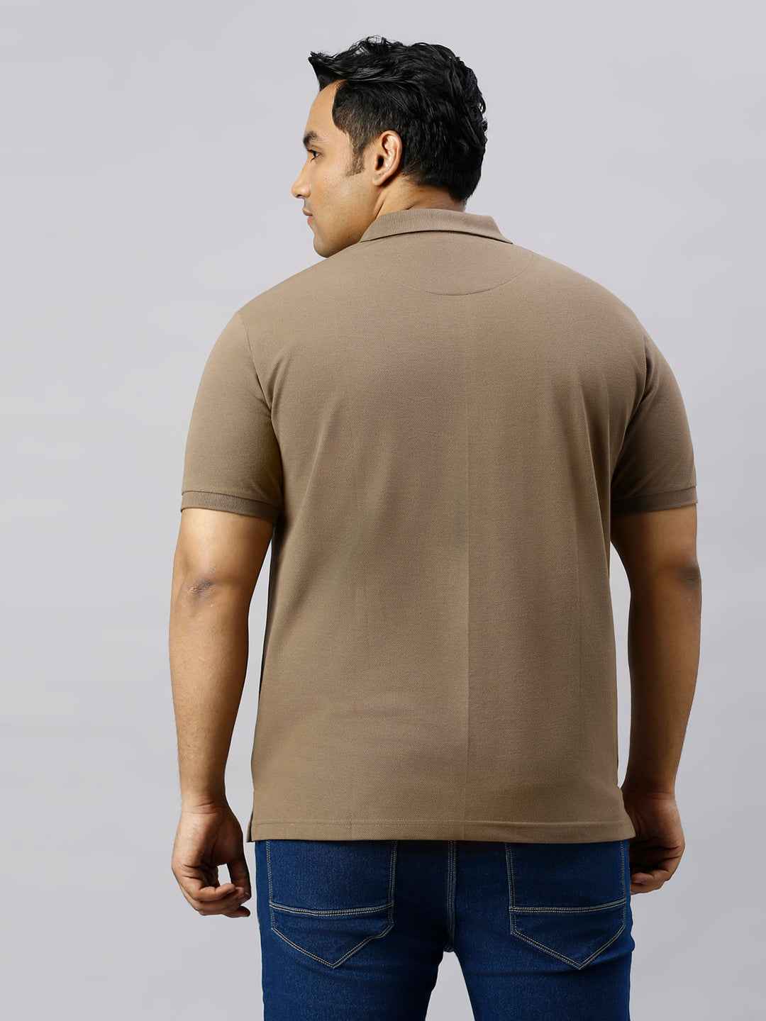 Plus Size Solid Honey Brown Polo T-shirt With Pocket