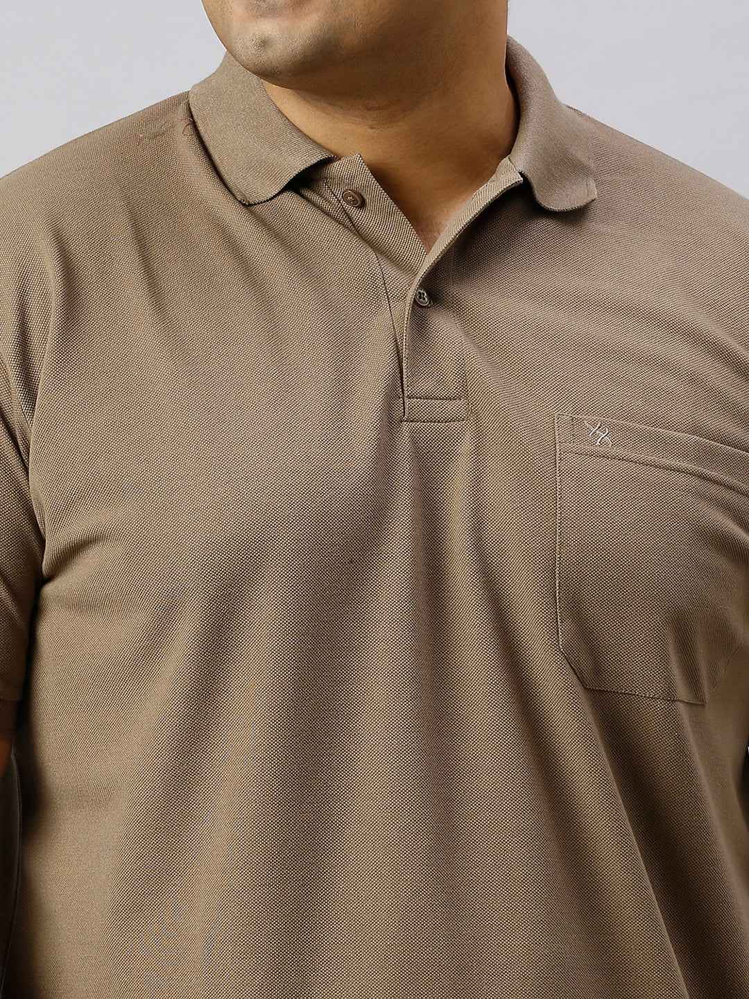 Plus Size Solid Honey Brown Polo T-shirt With Pocket
