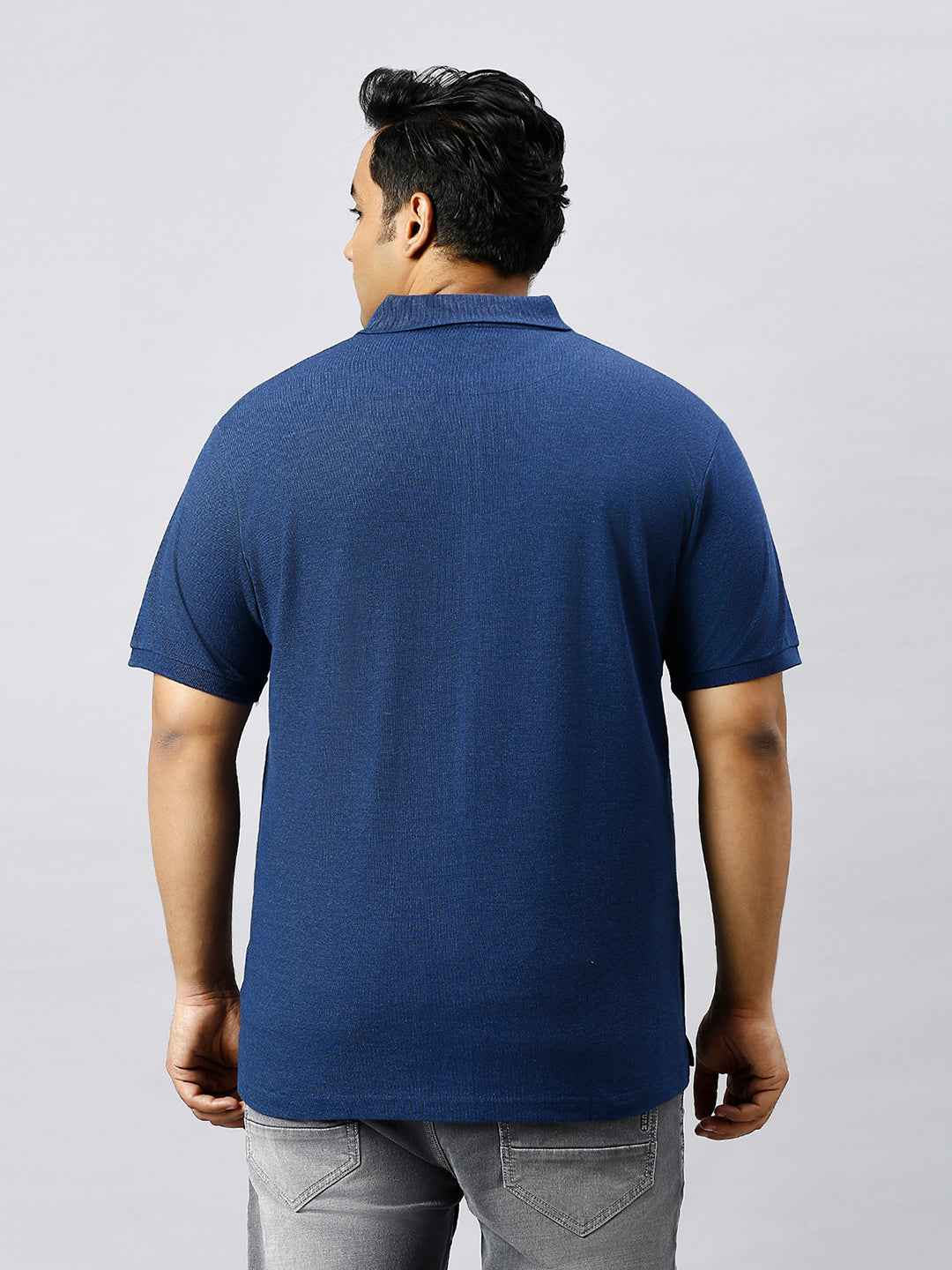 Plus Size Solid Indigo Polo T-shirt With Pocket