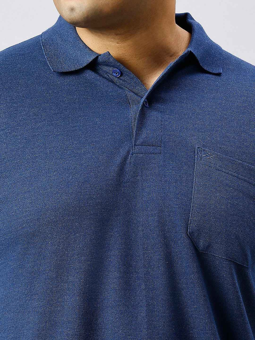 Plus Size Solid Indigo Polo T-shirt With Pocket