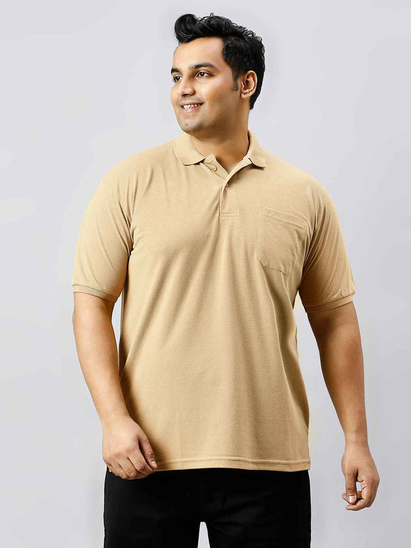 Plus Size Solid Khaki Polo T-shirt With Pocket