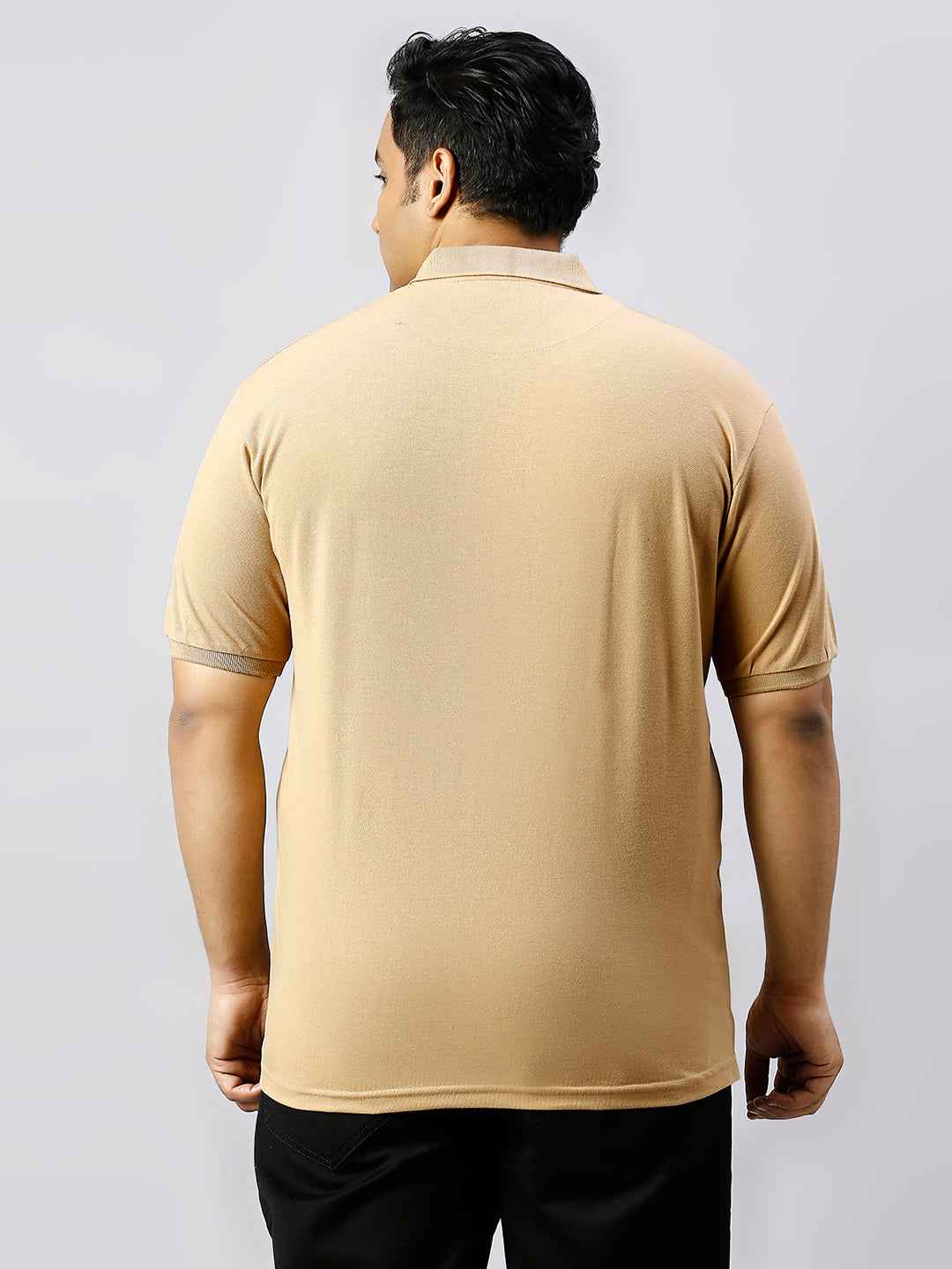 Plus Size Solid Khaki Polo T-shirt With Pocket