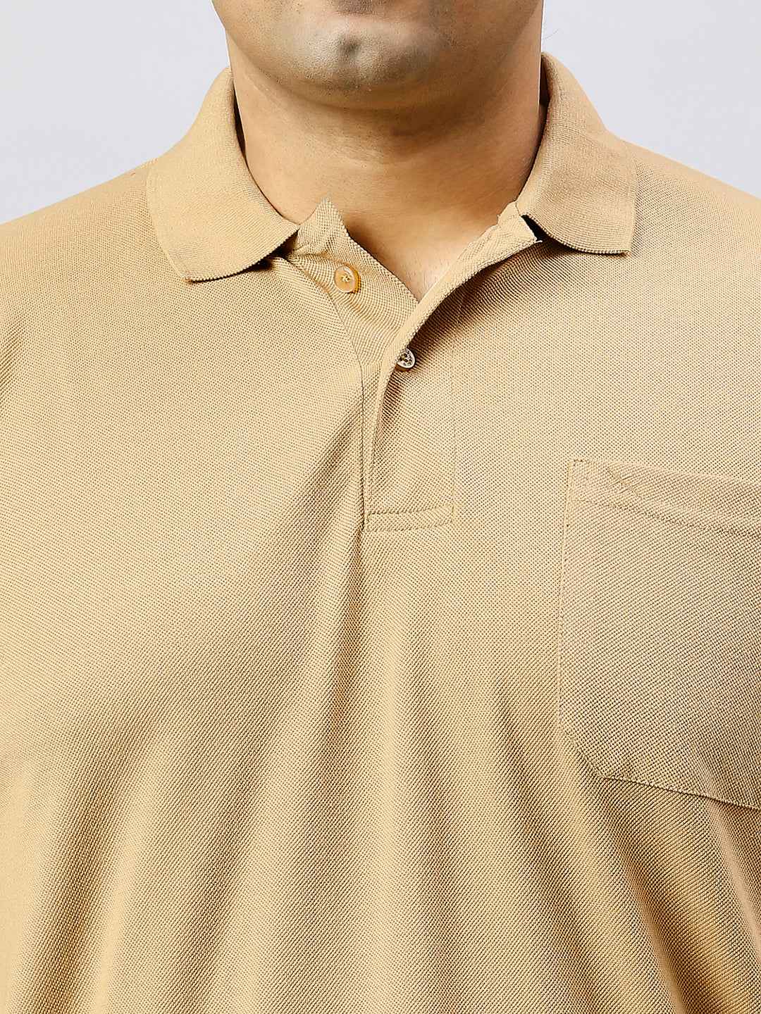 Plus Size Solid Khaki Polo T-shirt With Pocket