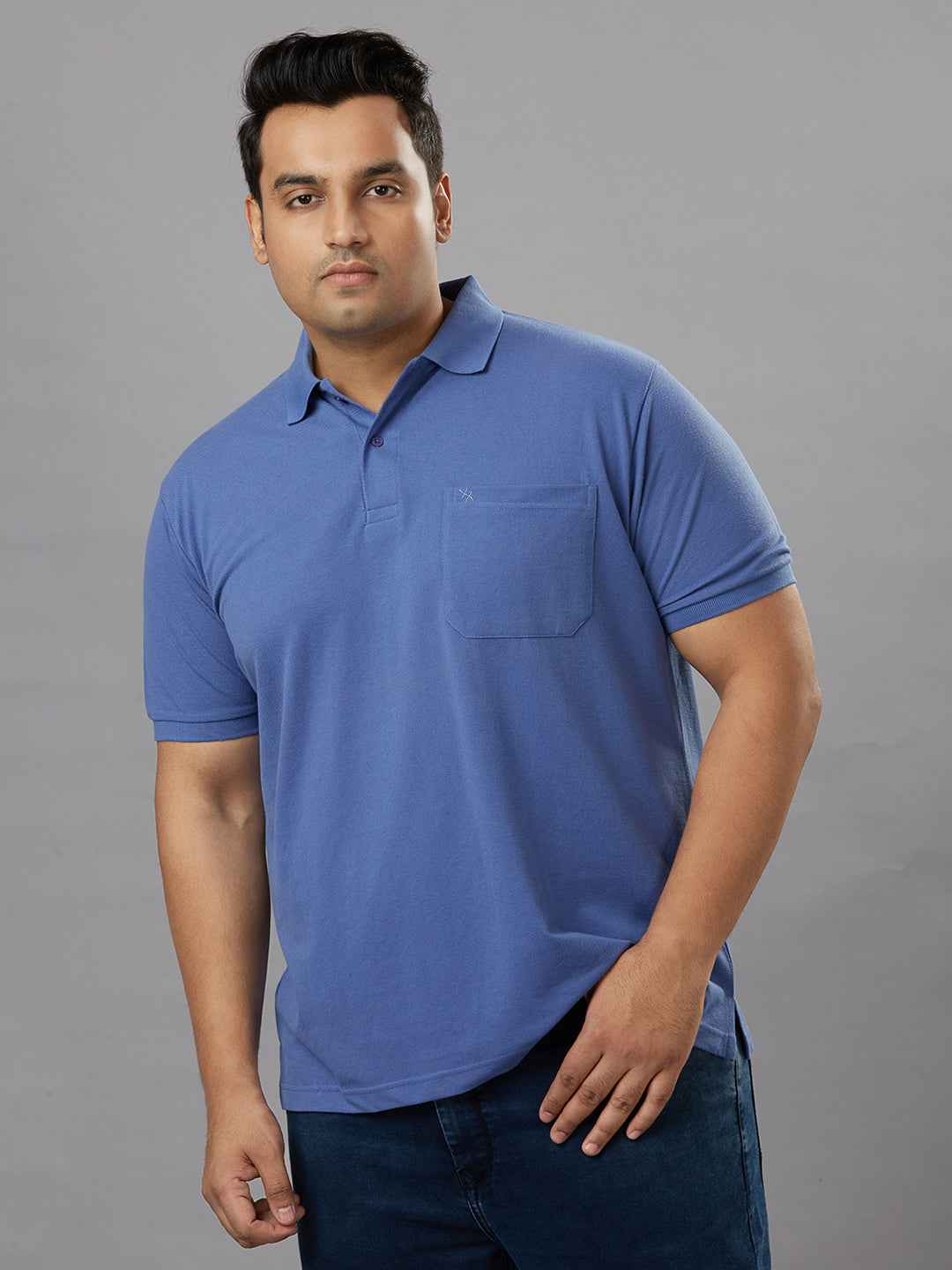 Plus Size Solid Lavender Polo T-shirt With Pocket