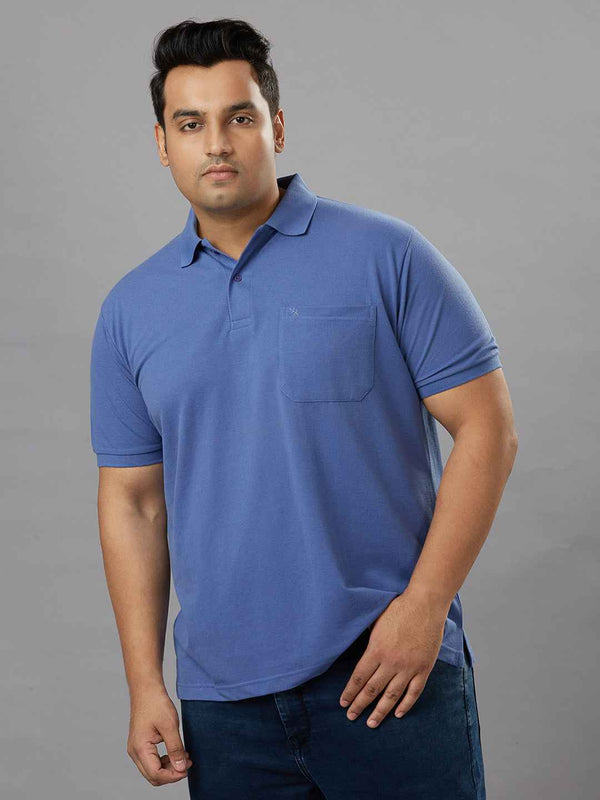 Plus Size Solid Lavender Polo T-shirt With Pocket