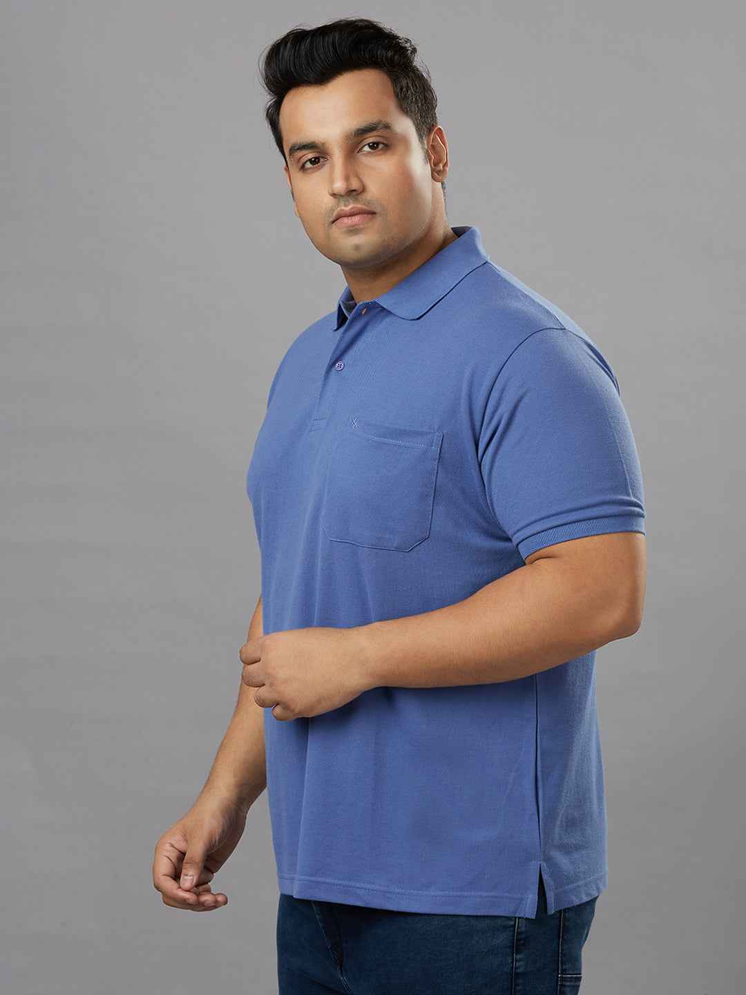 Plus Size Solid Lavender Polo T-shirt With Pocket