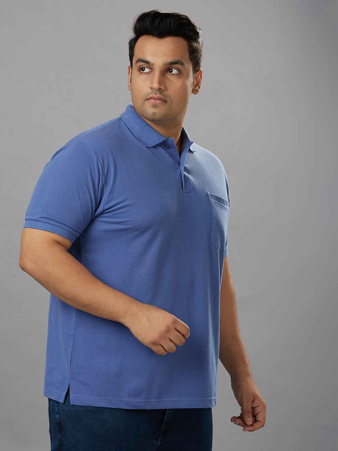 Plus Size Solid Lavender Polo T-shirt With Pocket
