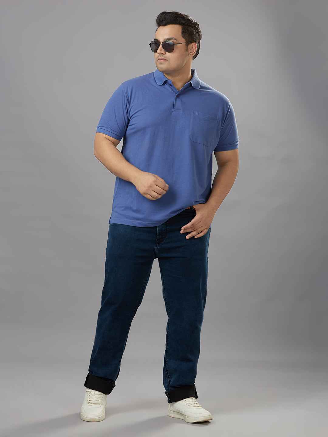 Plus Size Solid Lavender Polo T-shirt With Pocket