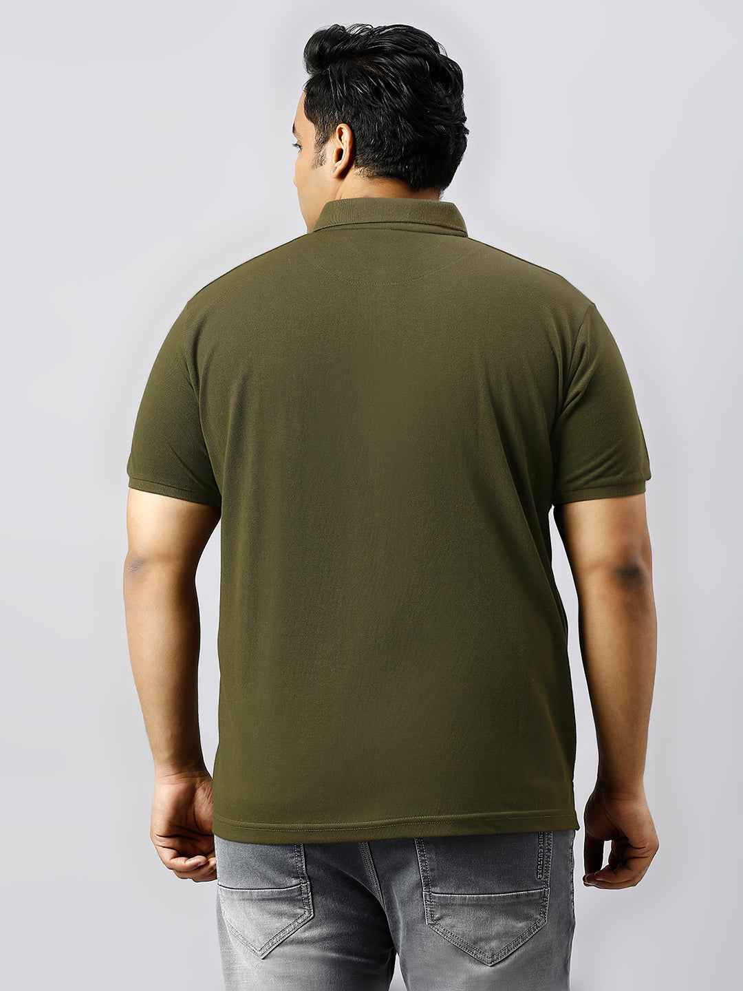 Plus Size Solid Mehndi Polo T-shirt With Pocket