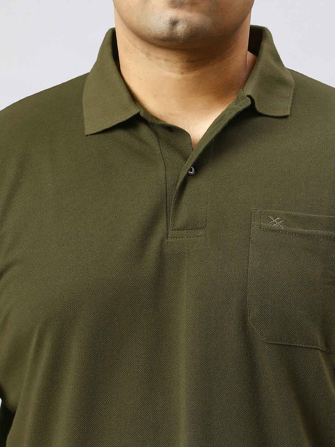 Plus Size Solid Mehndi Polo T-shirt With Pocket