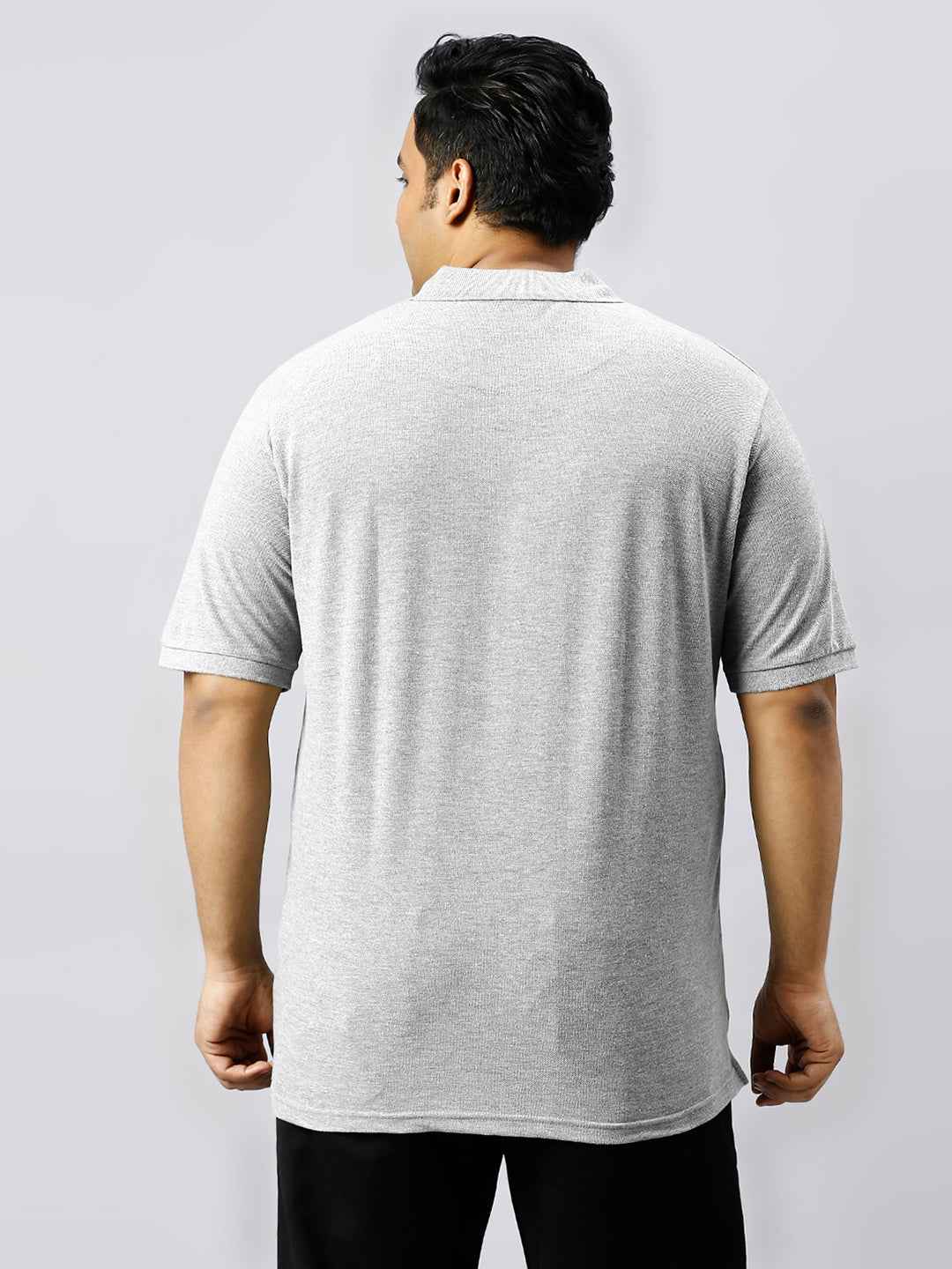 Plus Size Solid Milange Grey Polo T-shirt With Pocket