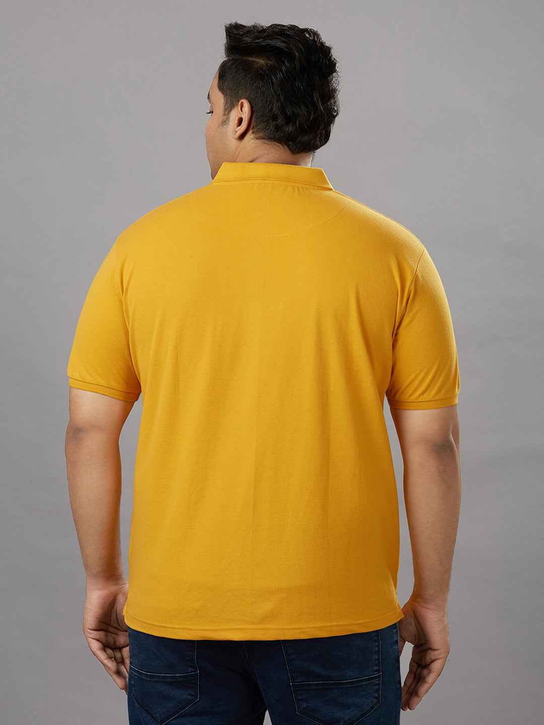 Plus Size Solid Mustard Polo T-shirt With Pocket