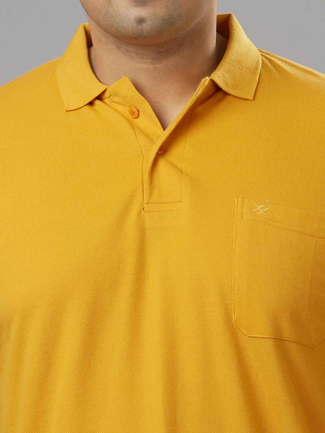 Plus Size Solid Mustard Polo T-shirt With Pocket