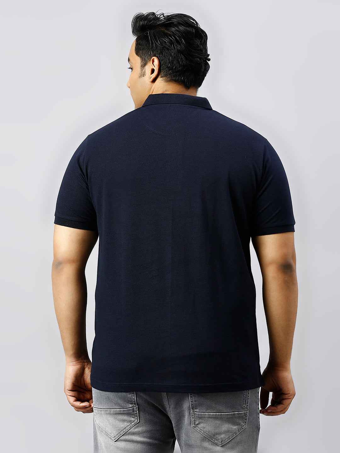 Plus Size Solid Navy Blue Polo T-shirt With Pocket