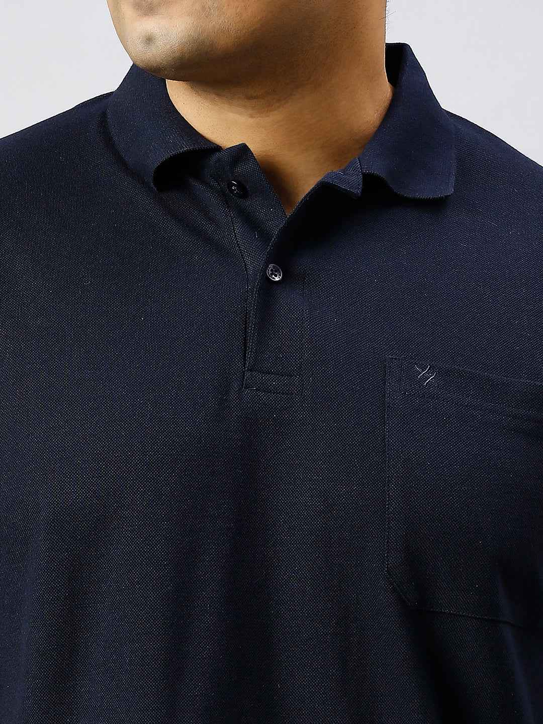 Plus Size Solid Navy Blue Polo T-shirt With Pocket