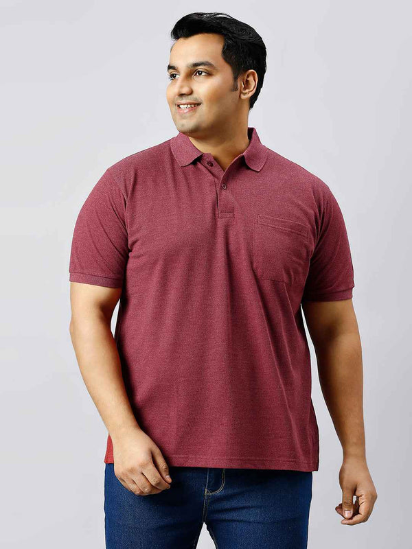 Plus Size Solid Plum Polo T-shirt With Pocket