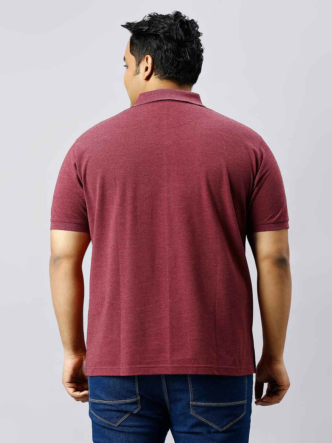 Plus Size Solid Plum Polo T-shirt With Pocket
