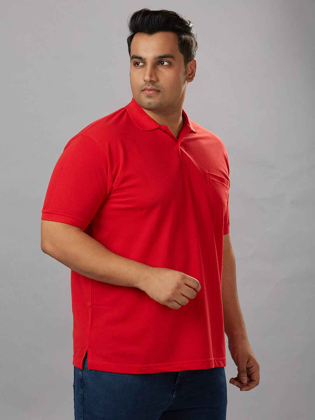 Plus Size Solid Red Polo T-shirt With Pocket