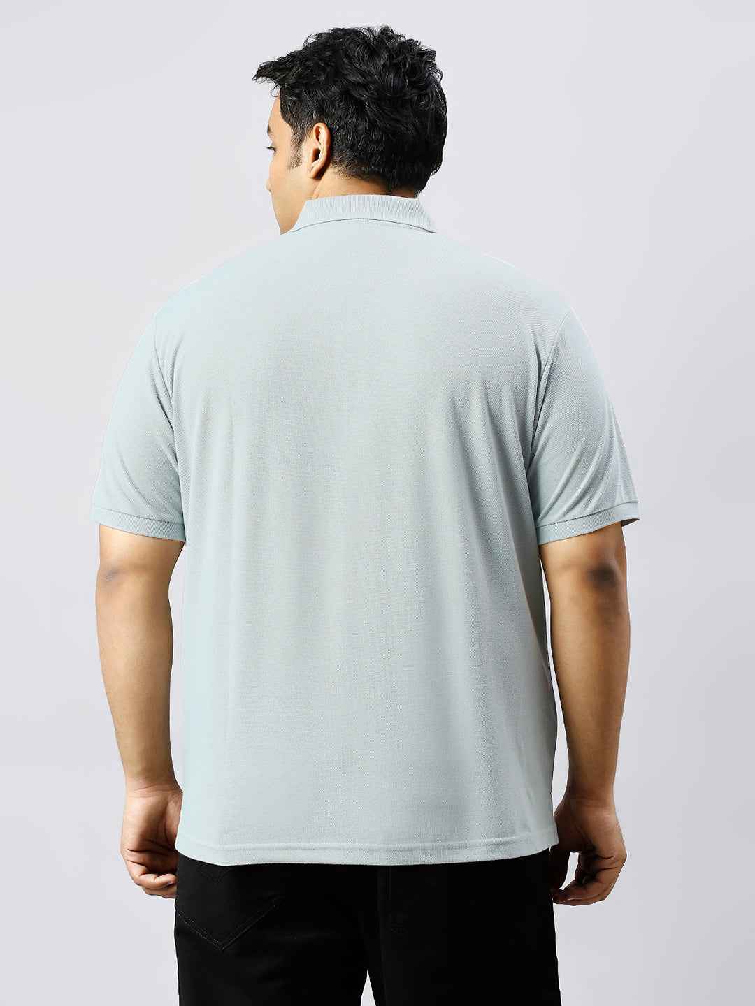 Plus Size Solid Sky Blue Polo T-shirt With Pocket