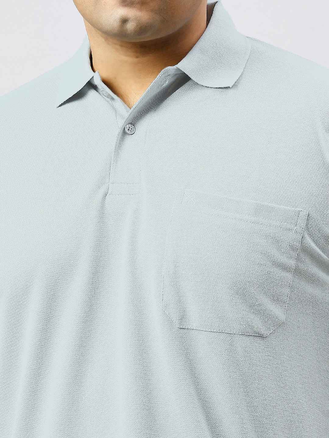 Plus Size Solid Sky Blue Polo T-shirt With Pocket