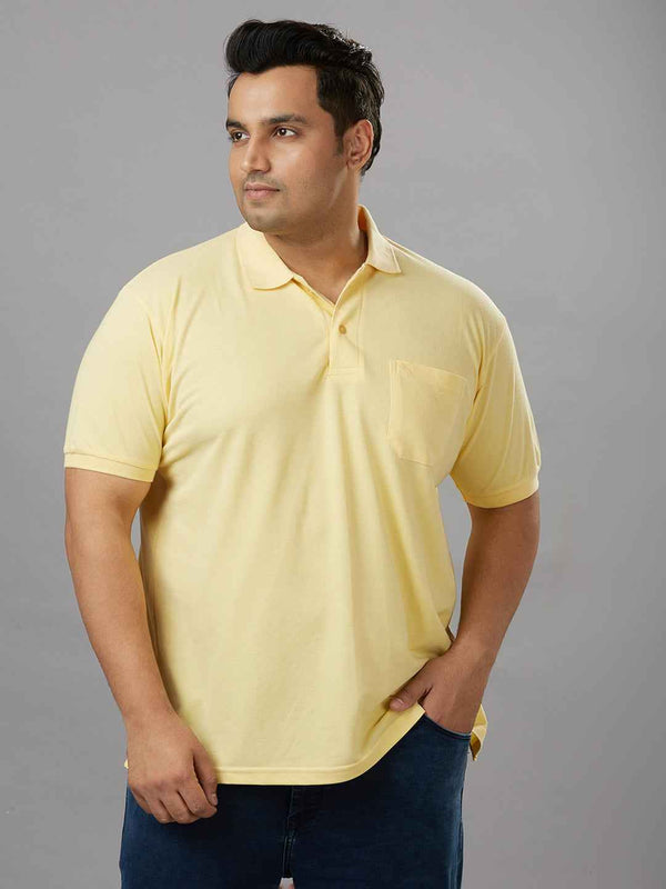 Plus Size Solid Lemon Polo T-shirt With Pocket