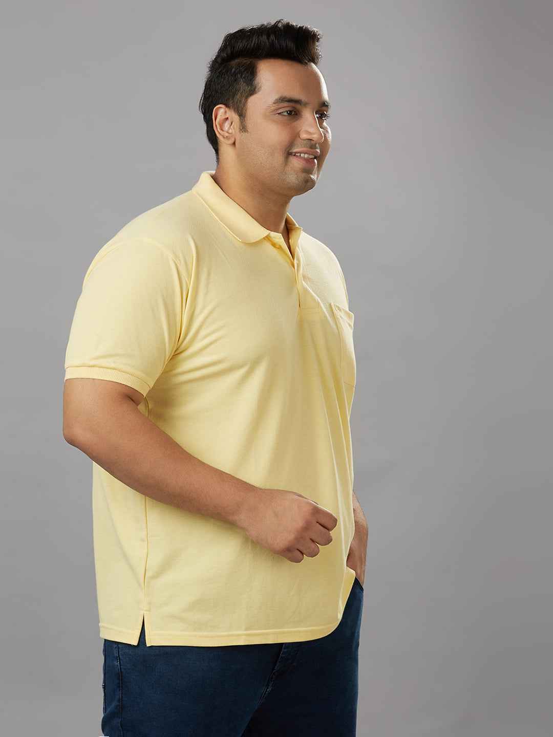 Plus Size Solid Lemon Polo T-shirt With Pocket