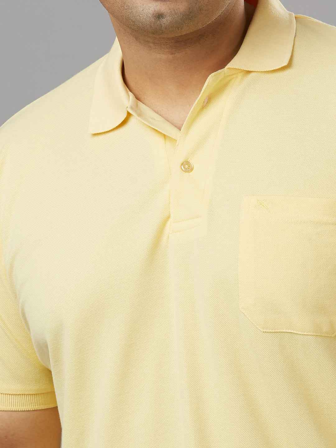 Plus Size Solid Lemon Polo T-shirt With Pocket
