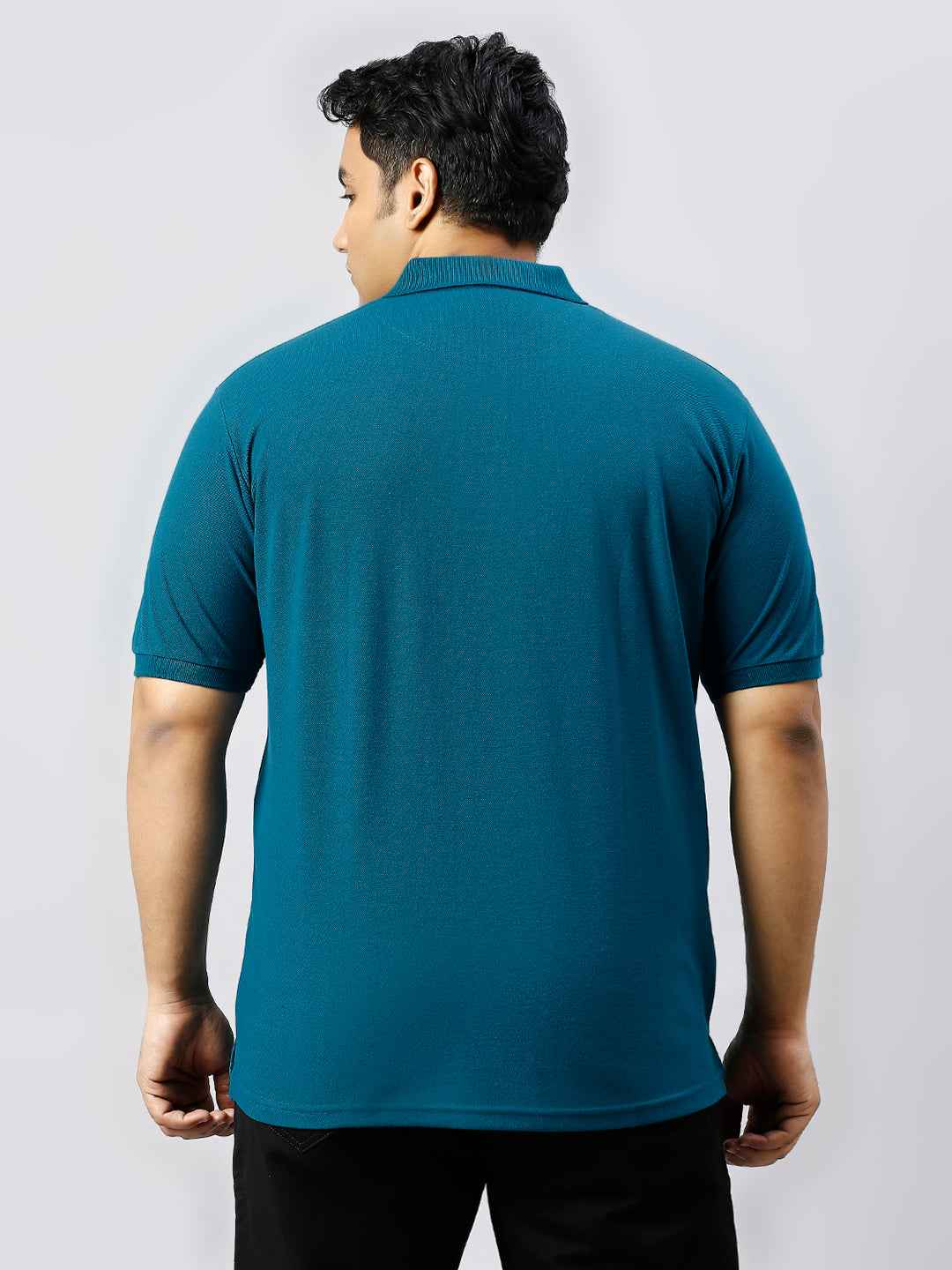 Plus Size Solid Teal Polo T-shirt With Pocket