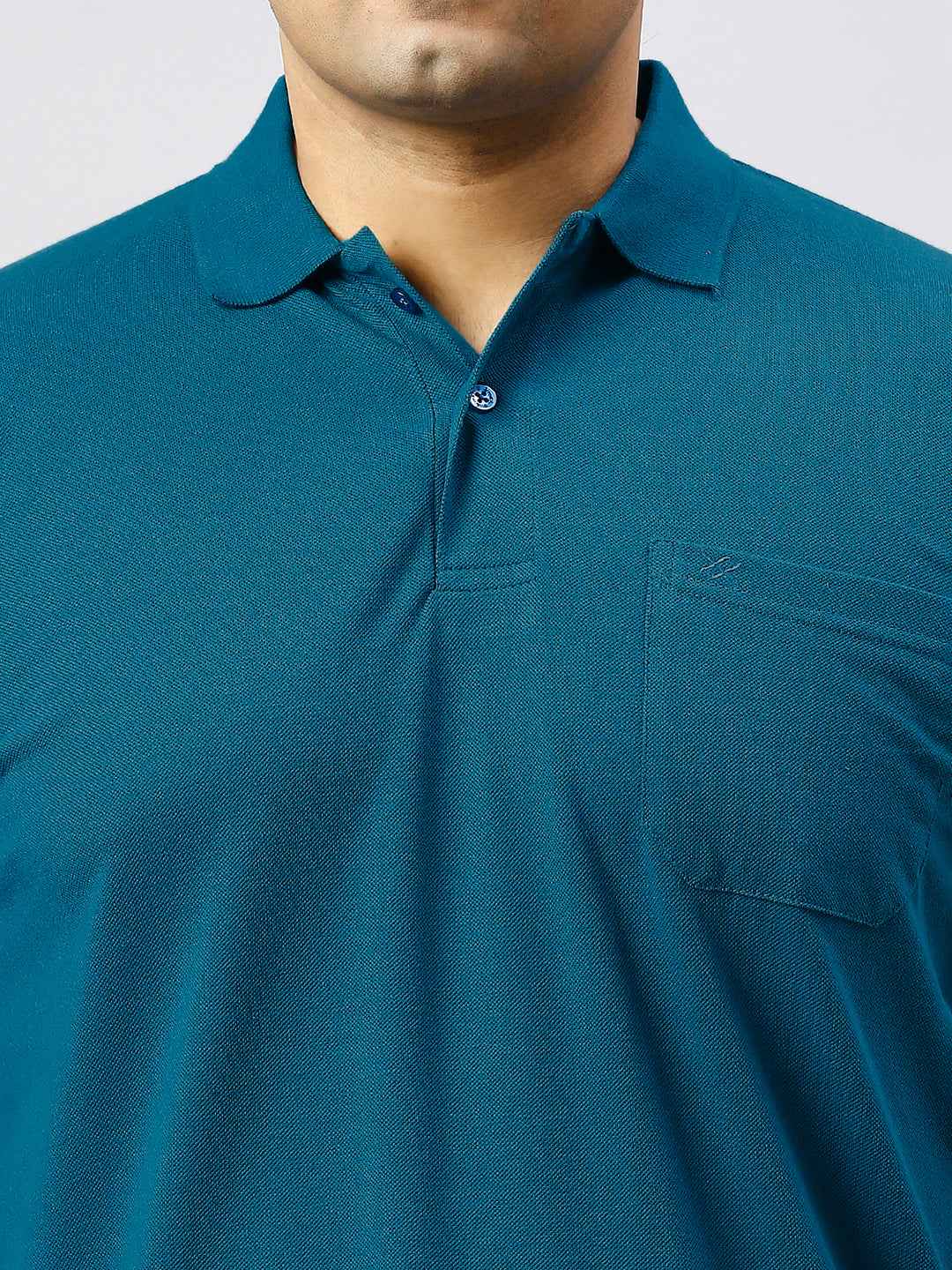 Plus Size Solid Teal Polo T-shirt With Pocket