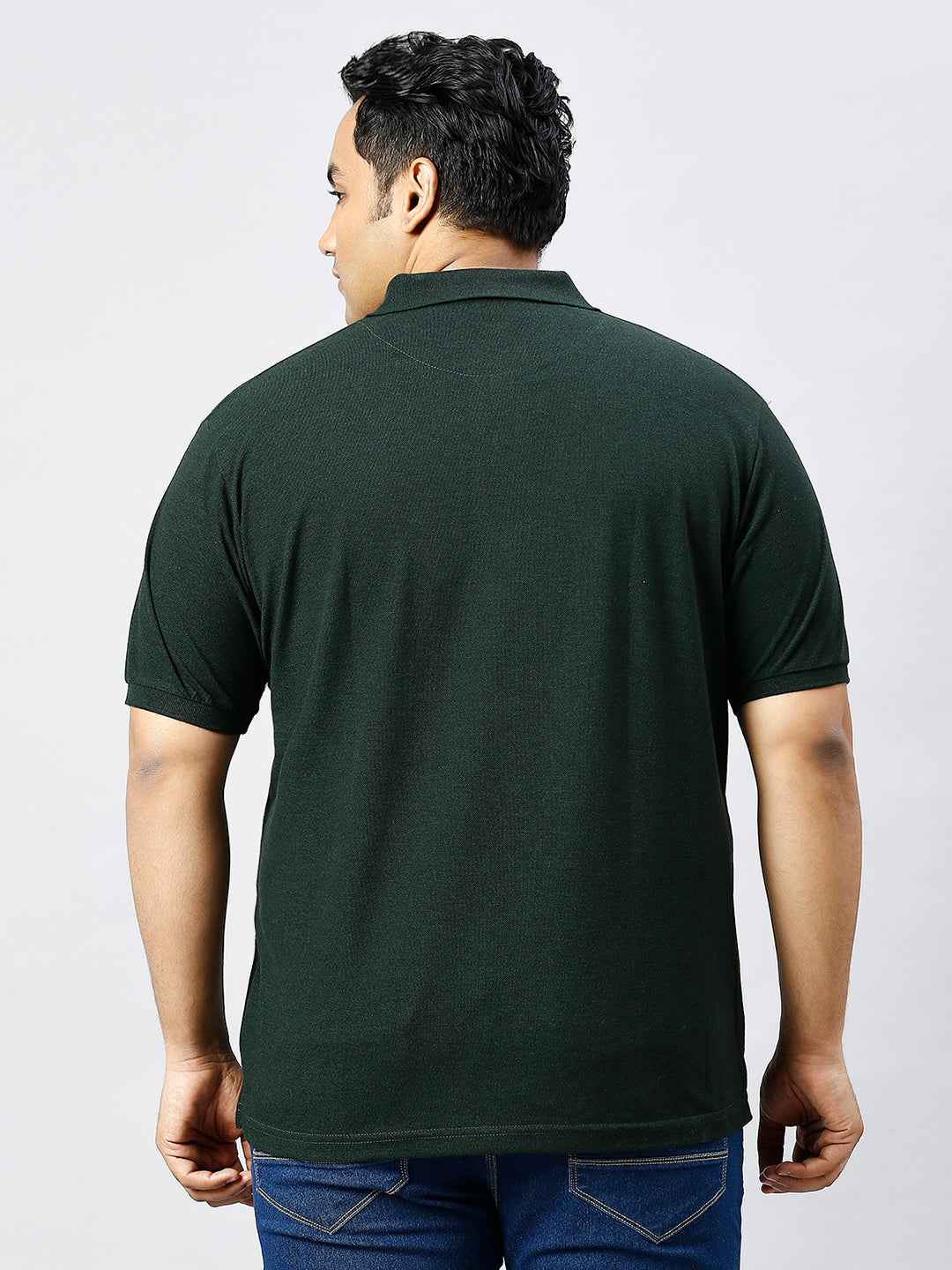 Plus Size Solid Velvet Green Polo T-shirt With Pocket