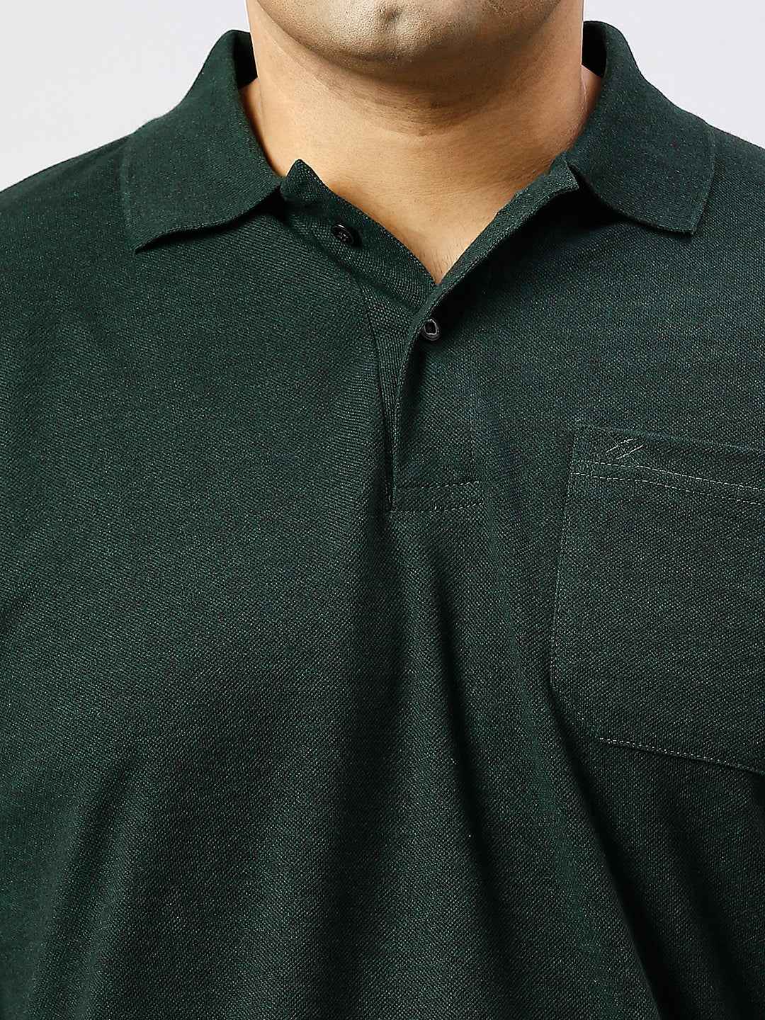 Plus Size Solid Velvet Green Polo T-shirt With Pocket