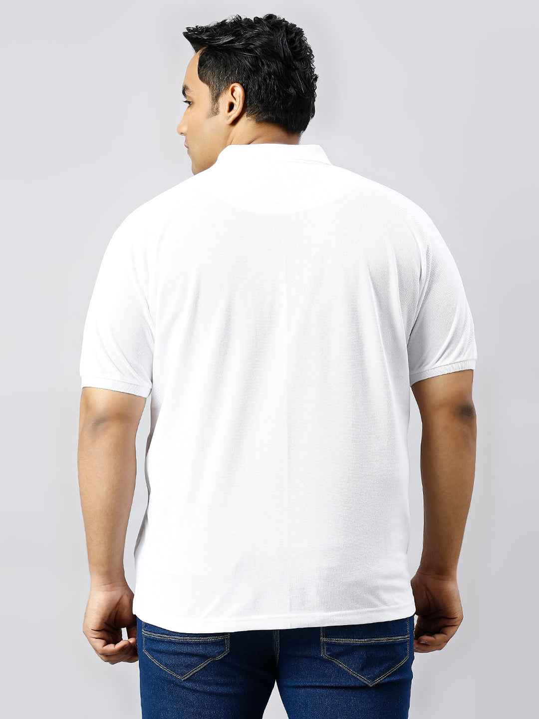 Plus Size Solid White Polo T-shirt With Pocket