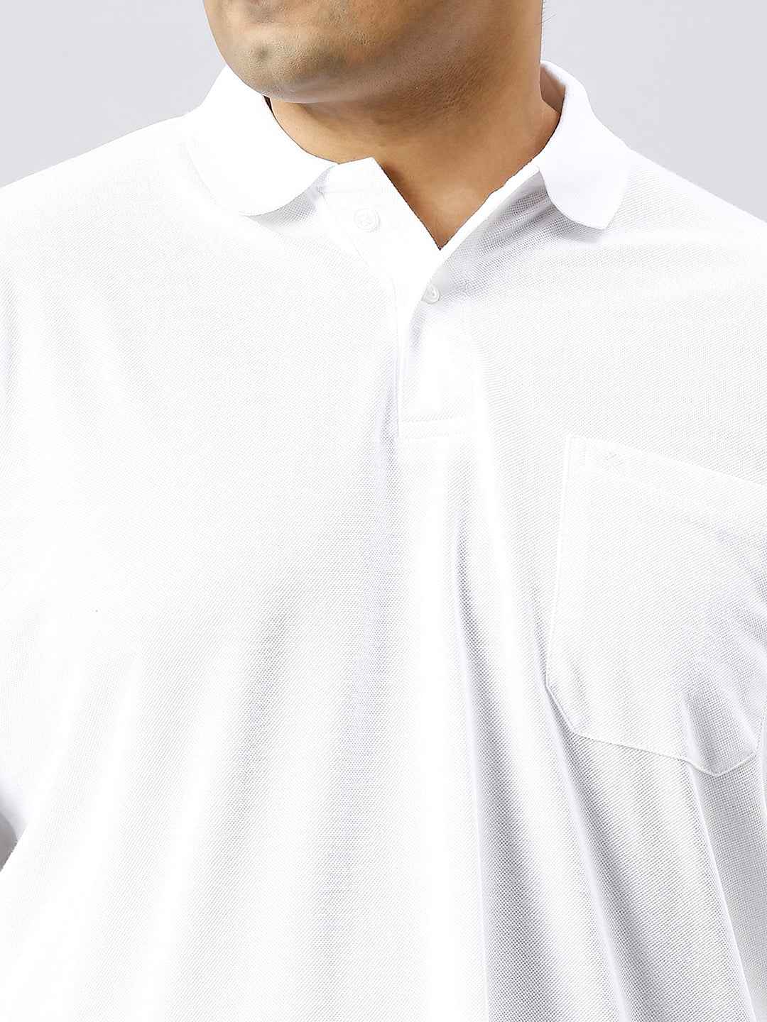 Plus Size Solid White Polo T-shirt With Pocket