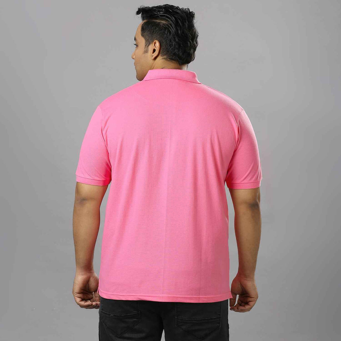 Plus Size Solid Light Pink Polo T-shirt With Pocket