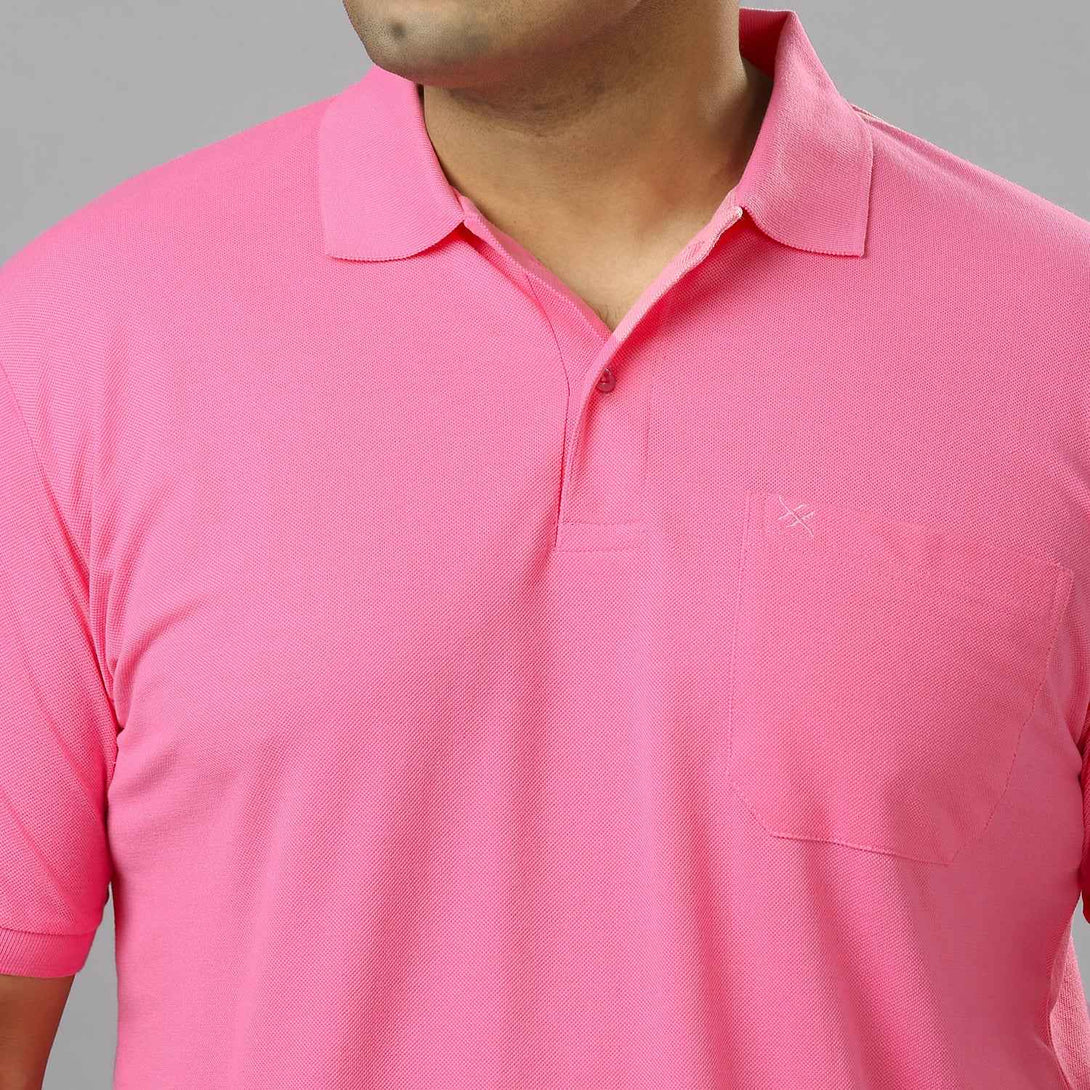 Plus Size Solid Light Pink Polo T-shirt With Pocket