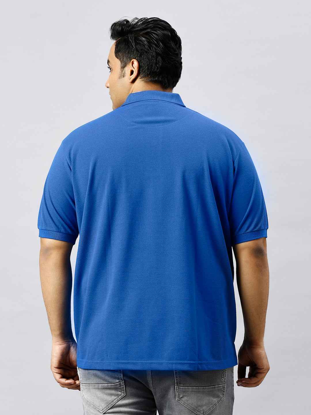 Plus Size Solid Royal Blue Polo T-shirt With Pocket